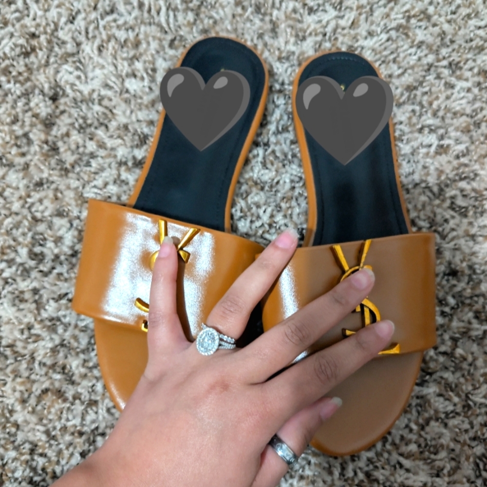 Brown Y Slide Sandals